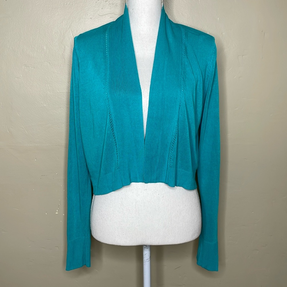 CYRUS Cardigan Sweater Open Front Lightweight Slinky Slightly Cropped Medium